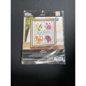 Bucilla, Stamped Cross Stitch, Seasons, Four flowers representing the seasons